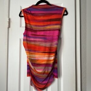 Like New Bar III Layered Mesh Vibrant Orange and Pink Striped Top